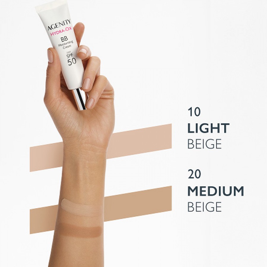 Zdjęcie produktu - 3 Agenity Hydra-Ox BB Krem nawilżający na dzień SPF50, 10 Light Beige, 30 ml