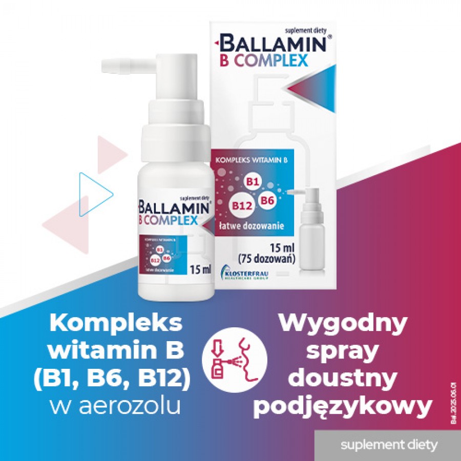 Zdjęcie produktu - 0 Ballamin B Complex Witaminy z grupy B spray, 15 ml