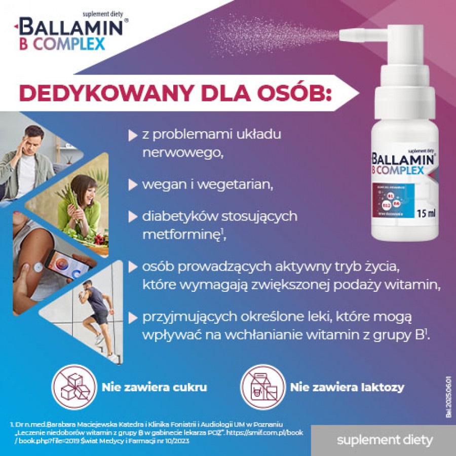 Zdjęcie produktu - 3 Ballamin B Complex Witaminy z grupy B spray, 15 ml