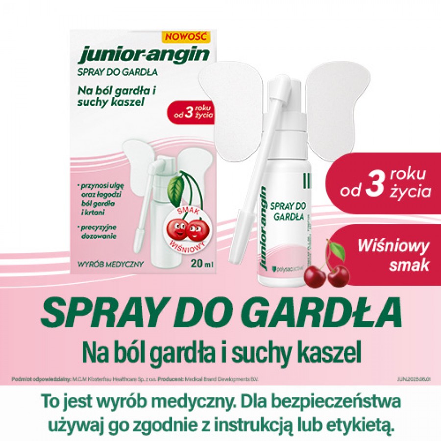 Miniaturka artykułu - #0 Junior-angin Spray do gardła o smaku wiśniowym, 20 ml