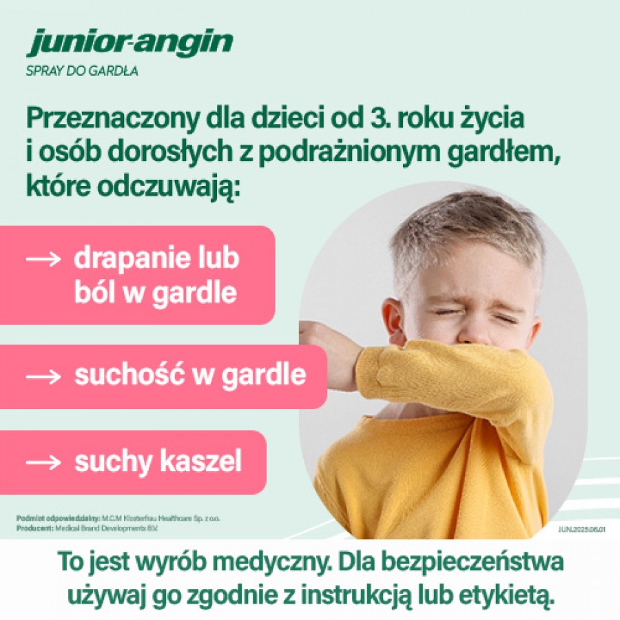 Zdjęcie produktu - 3 Junior-angin Spray do gardła o smaku wiśniowym, 20 ml