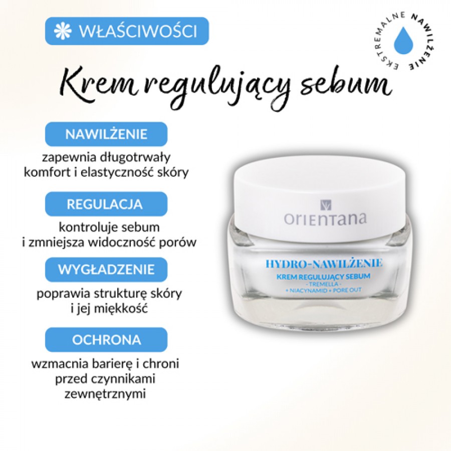 Miniaturka artykułu - #0 Orientana Hydro-Nawilżenie Krem regulujący sebum Tremella Niacynamid Pore out, 50 ml