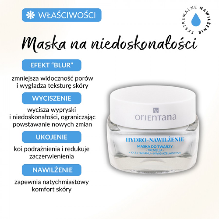 Miniaturka artykułu - #0 Orientana Hydro-Nawilżenie Maseczka łagodząca niedoskonałości Tremella Olej Tamanu Kwas Azelainowy, 50 ml