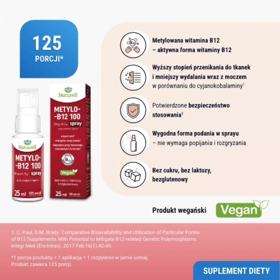 Miniaturka artykułu - #1 Naturell Metylo-B12 100 spray, 25 ml