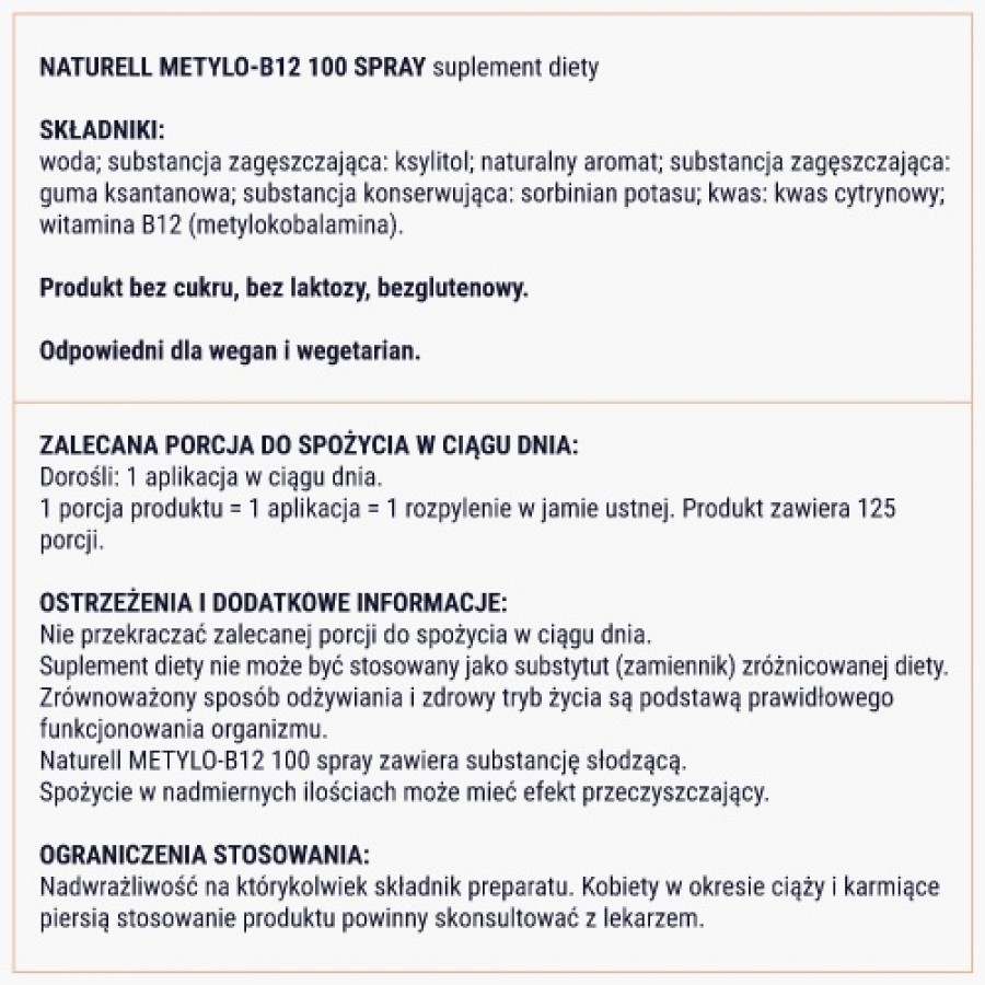 Zdjęcie produktu - 7 Naturell Metylo-B12 100 spray, 25 ml