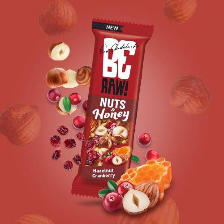 Zdjęcie produktu - 0 BeRaw Nuts&Honey baton żurawinowo - miodowy z orzechami laskowymi, 30 g