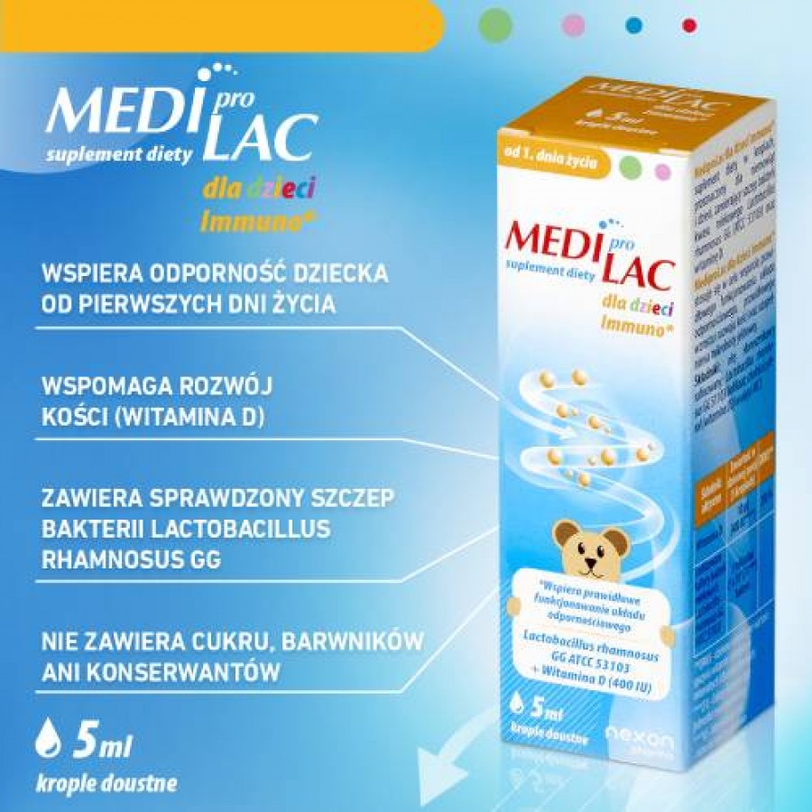 Miniaturka artykułu - #0 Mediprolac dla dzieci Immuno krople Probiotyk, 5 ml