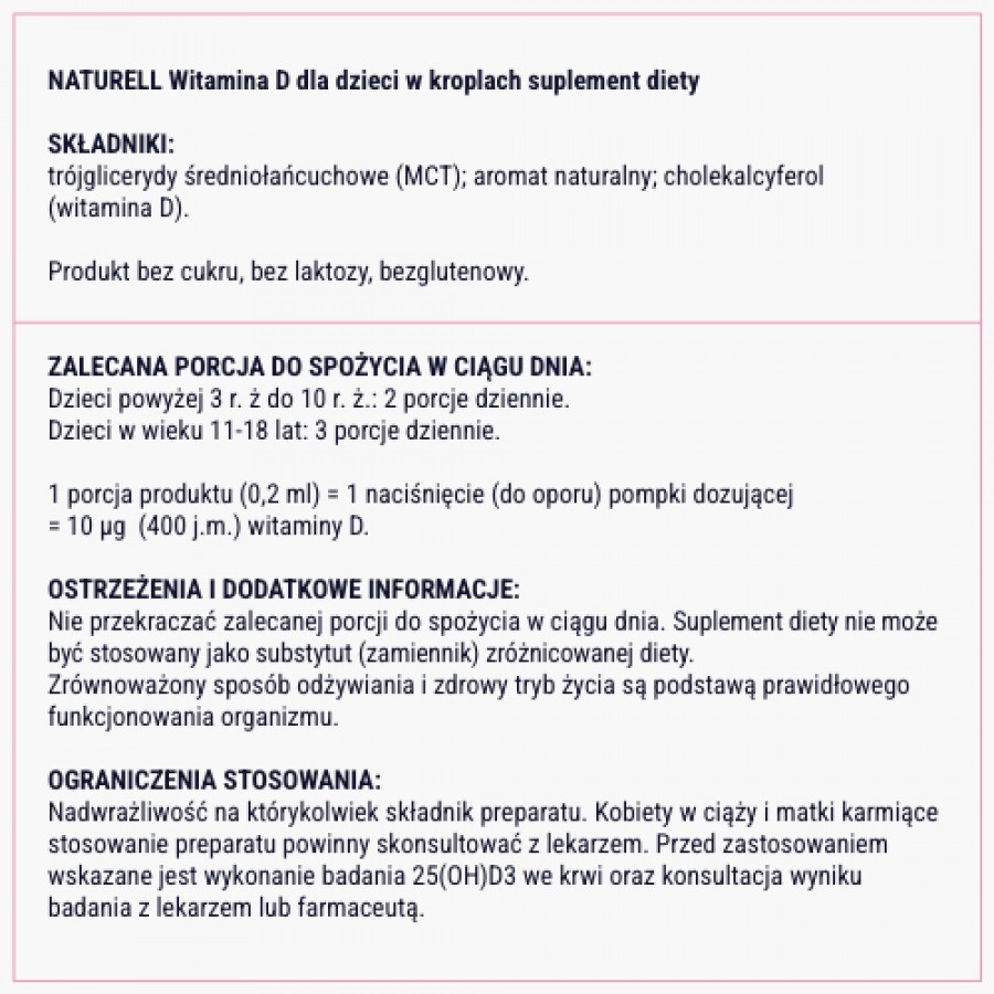Zdjęcie produktu - 7 Naturell Witamina D dla dzieci w kroplach, 15 ml