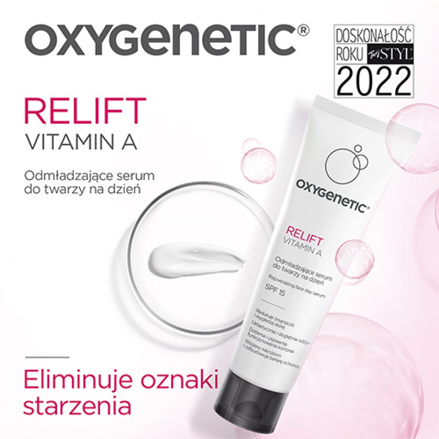 Miniaturka artykułu - #1 Oxygenetic Relift Vitamin A Odmładzające serum przeciwzmarszczkowe do twarzy na dzień SPF15, 50 ml