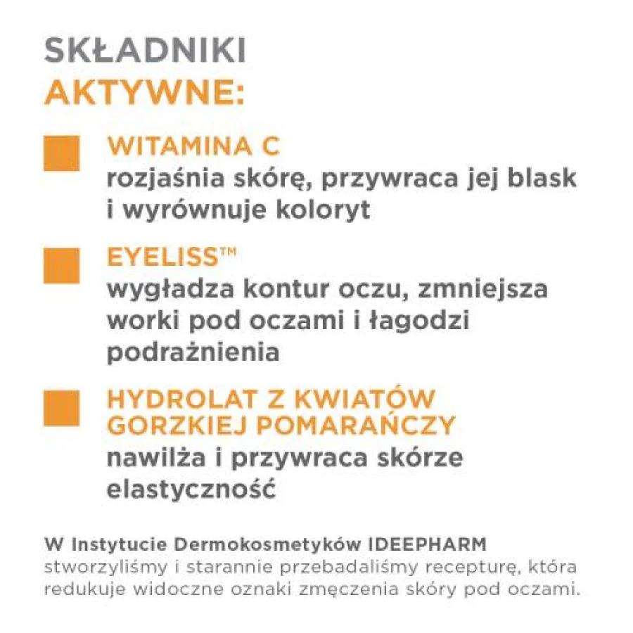 #2 – Idee Derm Rozświetlający krem pod oczy z witaminą C dla każdego typu cery, 15 ml