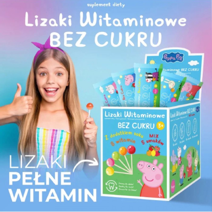 Miniaturka artykułu - #0 Domowa Apteczka Lizaki witaminowe bez cukru Peppa, 50 szt.