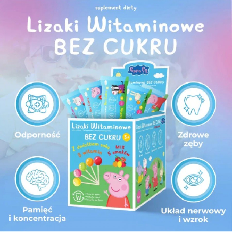Miniaturka artykułu - #1 Domowa Apteczka Lizaki witaminowe bez cukru Peppa, 50 szt.