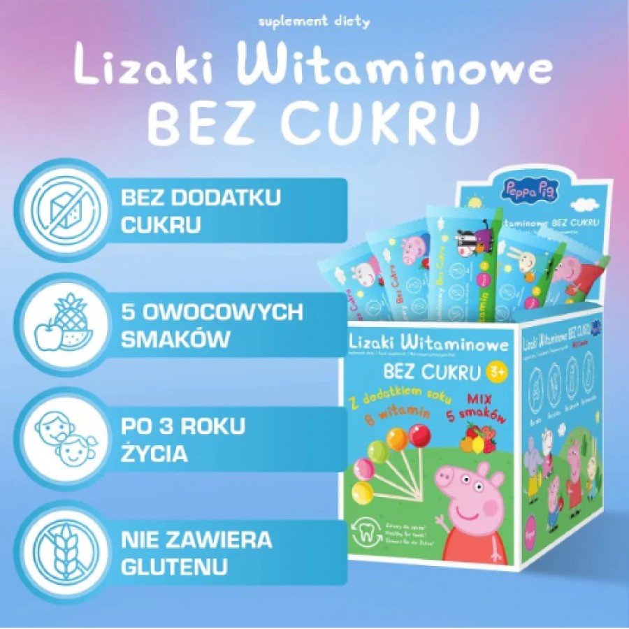 Zdjęcie produktu - 2 Domowa Apteczka Lizaki witaminowe bez cukru Peppa, 50 szt.