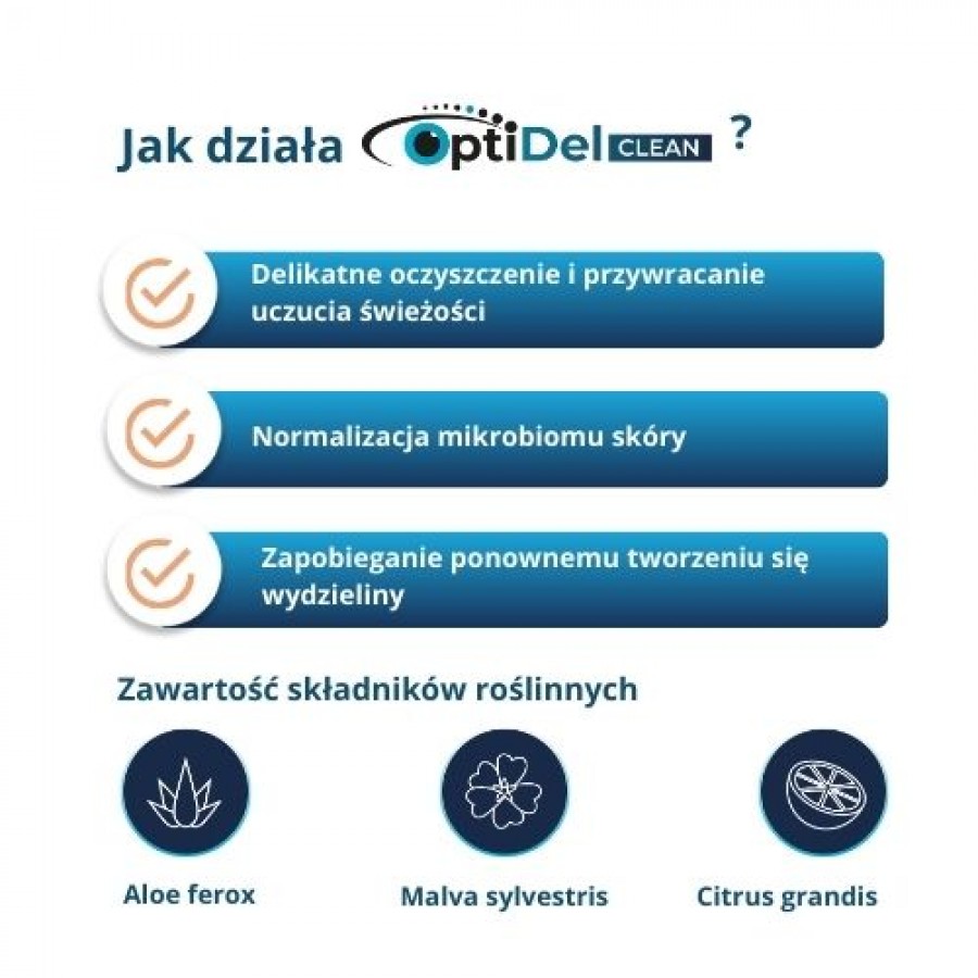 Zdjęcie produktu - 3 OptiDel Clean Sterylne chusteczki do higieny brzeg&oacute;w powiek i okolic oczu, 20 szt.