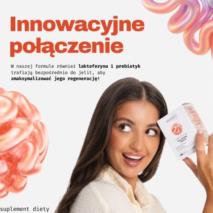 Zdjęcie produktu - 6 Revolife Microbiome Reborn, 90 kapsułek - maślan sodu, laktoferyna, prebiotyk (kapsułka dojelitowa)