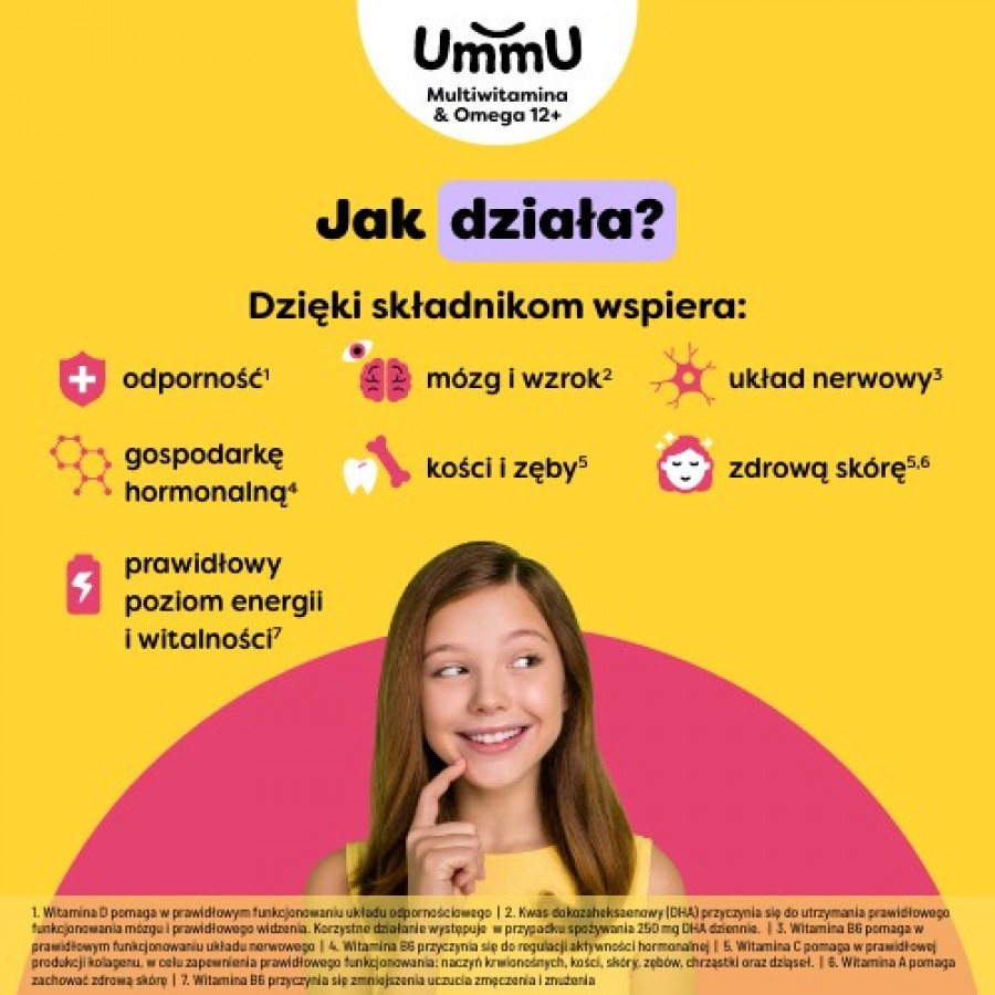 Miniaturka artykułu - #1 Ummu Multiwitamina & Omega 12+ pastylki żelowe do rozgryzania i żucia o owocowym smaku, 27 szt. - dla dzieci i młodzieży