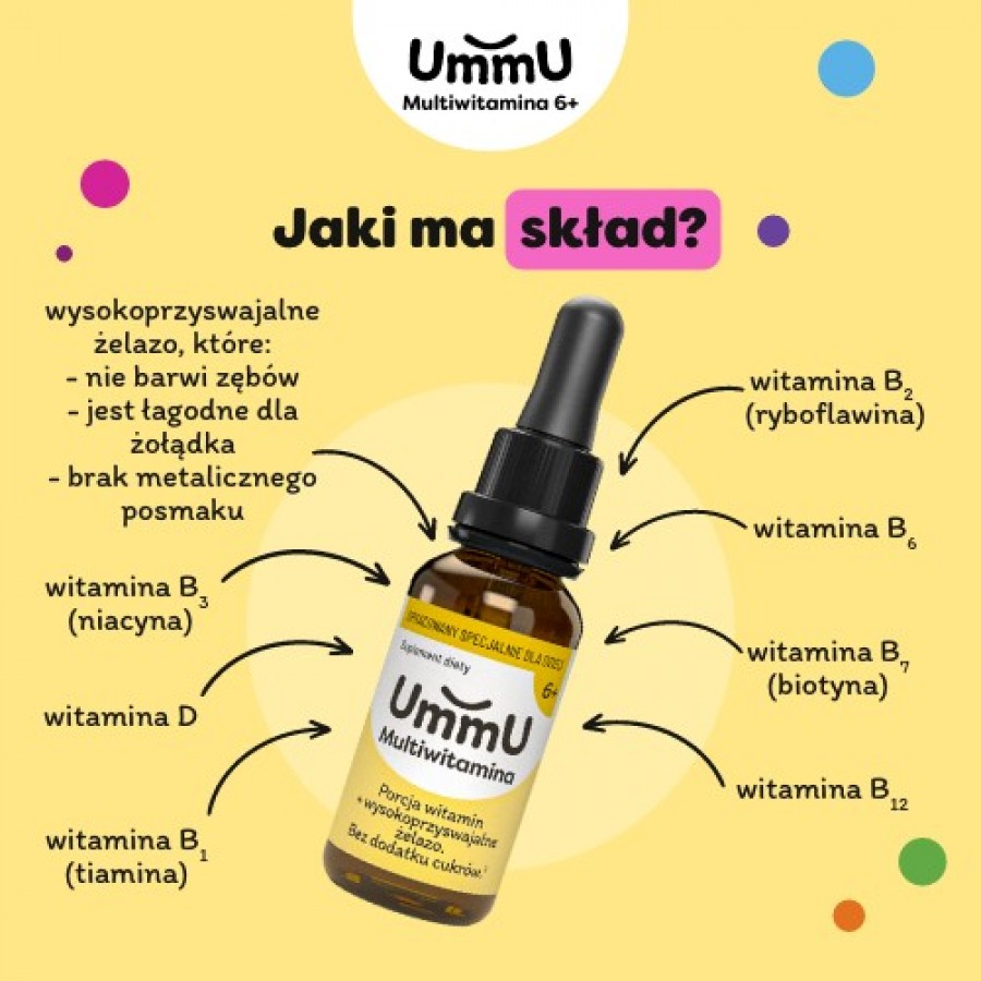 Zdjęcie produktu - 3 Ummu Multiwitamina 6+ krople o smaku pomarańczowym, 30 ml - dla dzieci