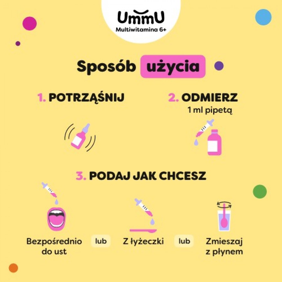 Zdjęcie produktu - 5 Ummu Multiwitamina 6+ krople o smaku pomarańczowym, 30 ml - dla dzieci