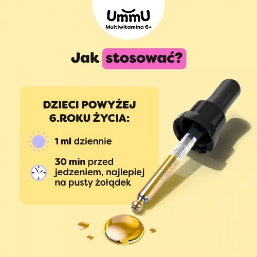 Zdjęcie produktu - 6 Ummu Multiwitamina 6+ krople o smaku pomarańczowym, 30 ml - dla dzieci
