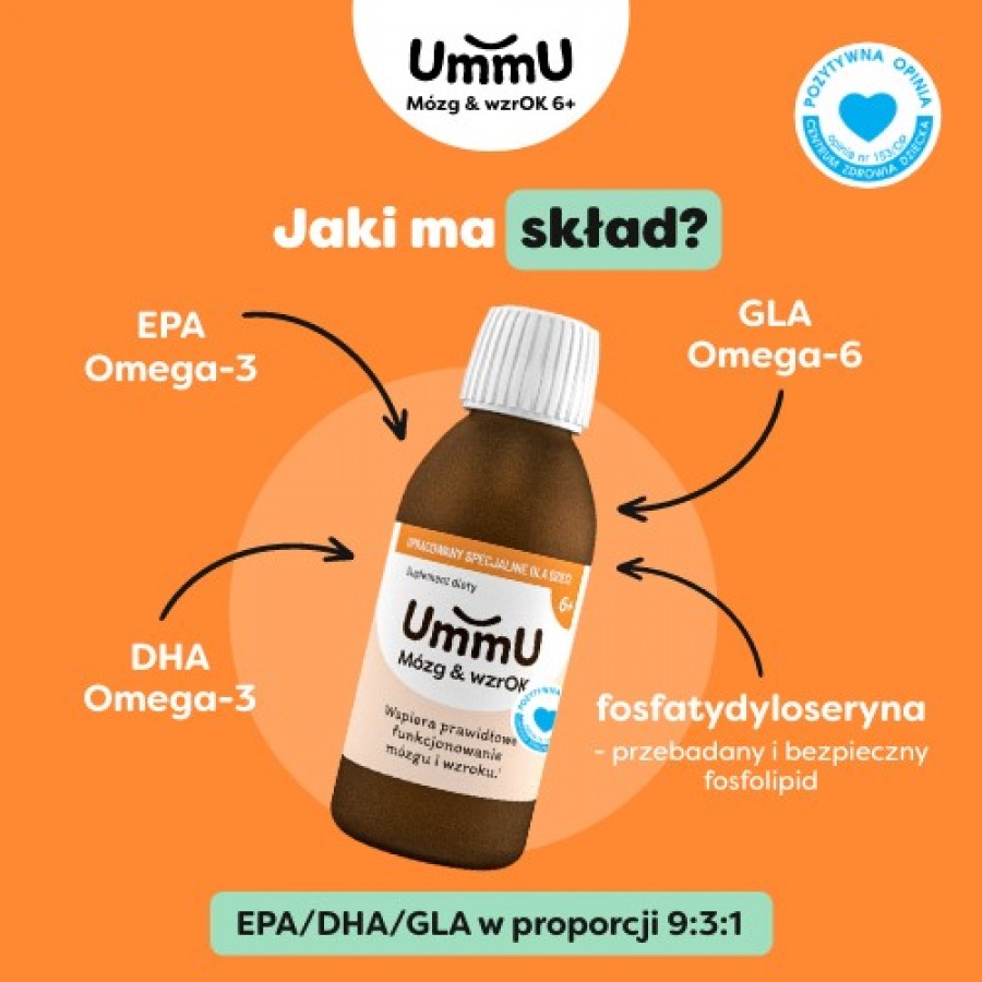 Zdjęcie produktu - 3 UmmU M&oacute;zg & wzrOK 6+ płyn o smaku owoc&oacute;w leśnych, 150 ml - dla dzieci 