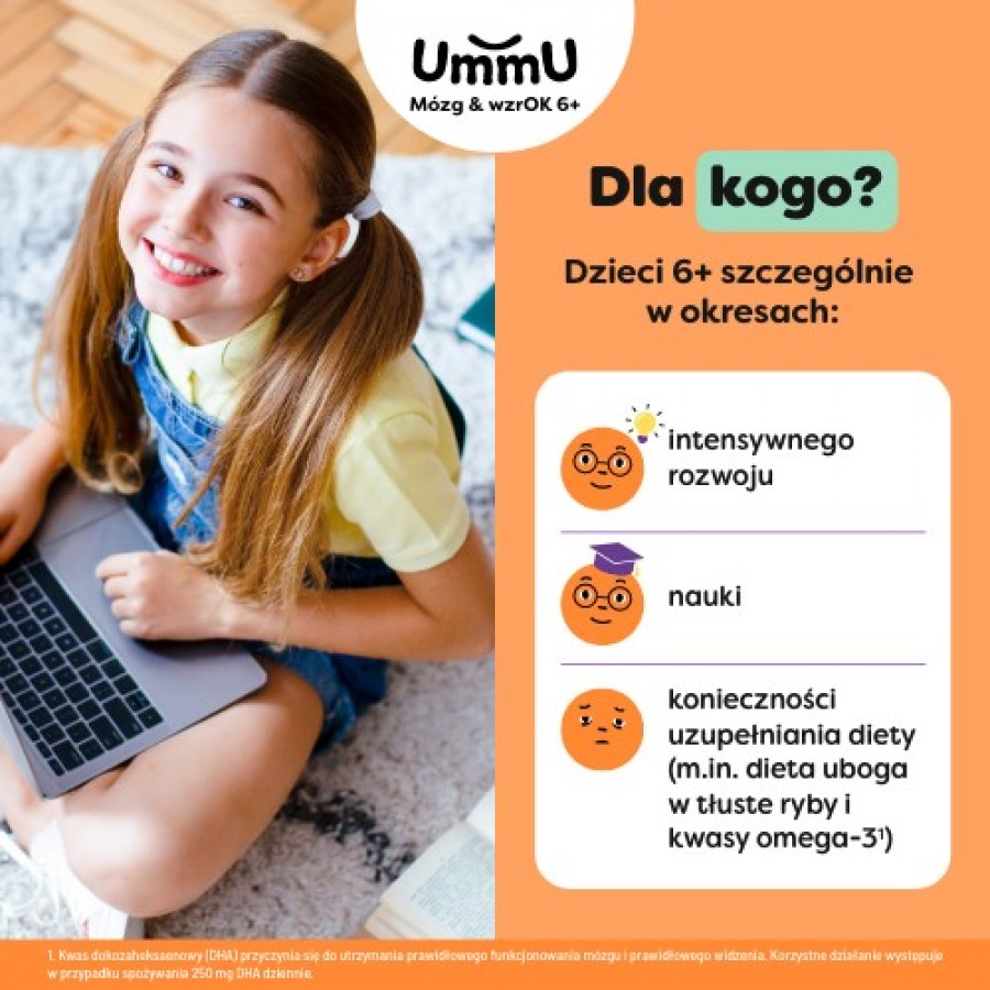 Zdjęcie produktu - 4 UmmU M&oacute;zg & wzrOK 6+ płyn o smaku owoc&oacute;w leśnych, 150 ml - dla dzieci 