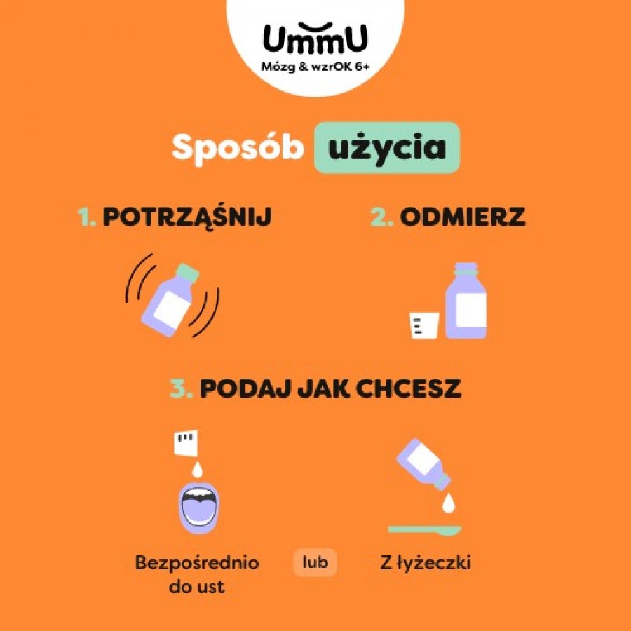 Zdjęcie produktu - 5 UmmU M&oacute;zg & wzrOK 6+ płyn o smaku owoc&oacute;w leśnych, 150 ml - dla dzieci 