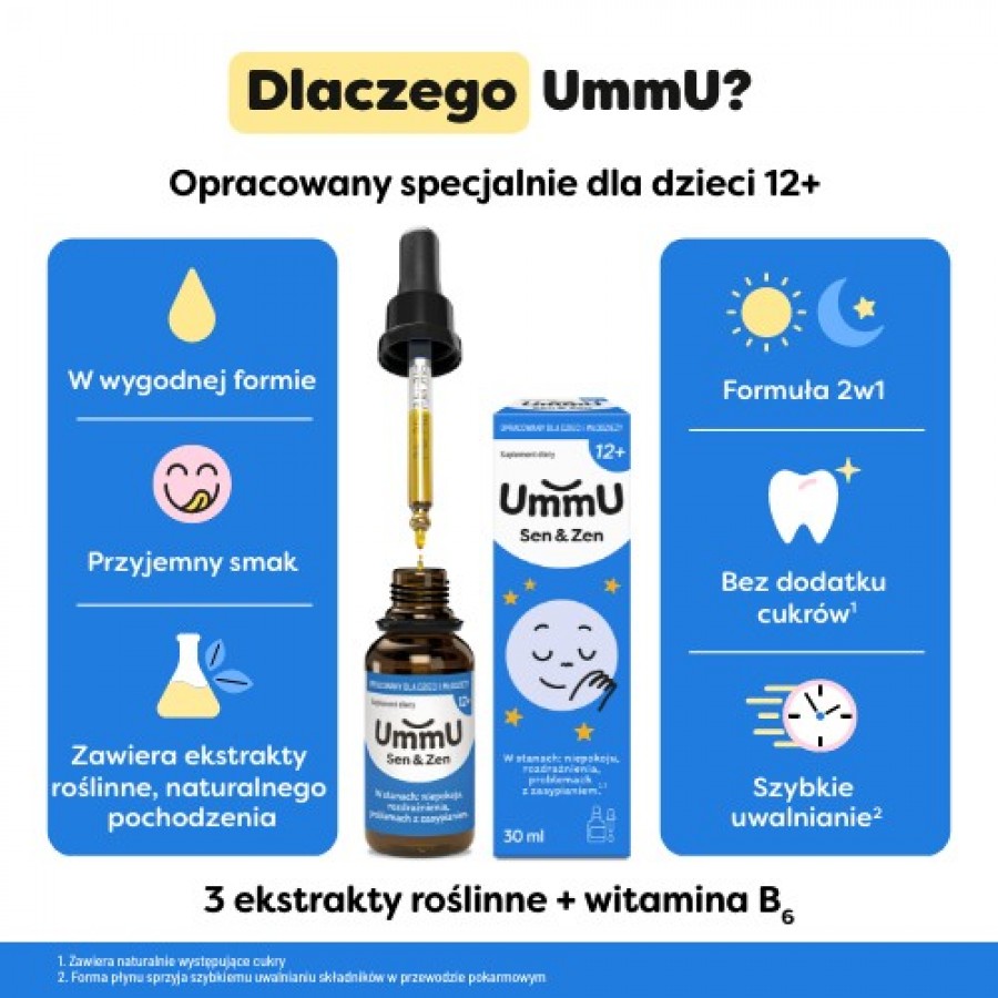 Zdjęcie produktu - 2 UmmU Sen & Zen 12+ krople, 30 ml  - dla dzieci i młodzieży
