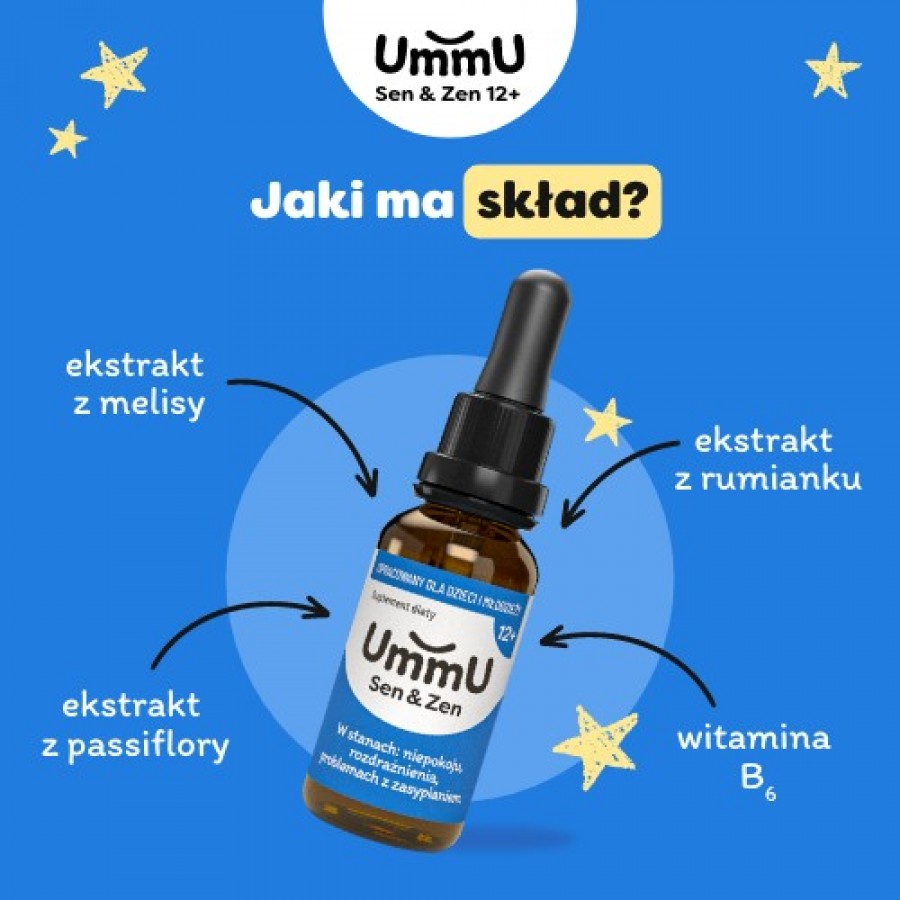 Zdjęcie produktu - 3 UmmU Sen & Zen 12+ krople, 30 ml  - dla dzieci i młodzieży