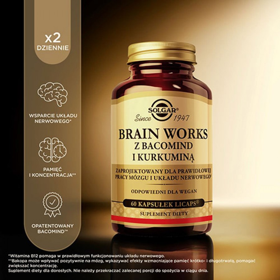 #2 – Solgar Brain Works z Bacomind i kurkuminą, 60 kaps.