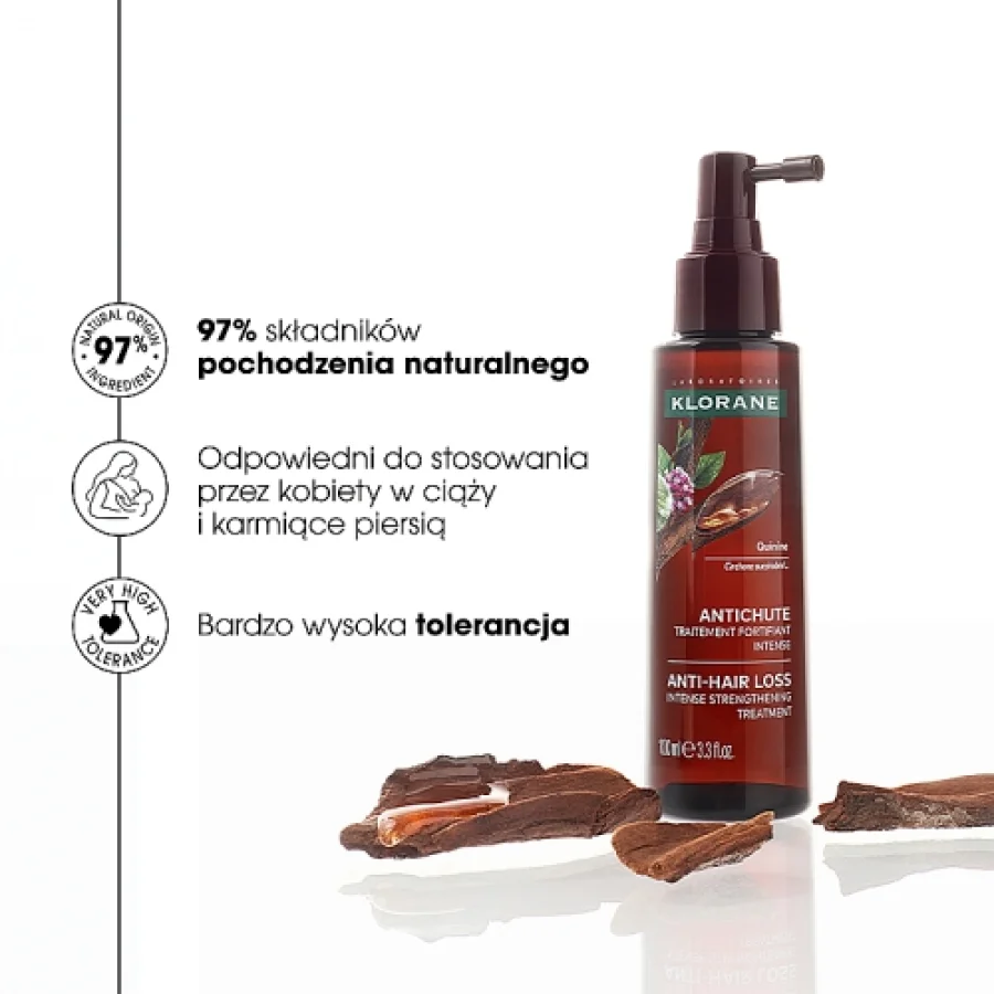 #1 – Klorane Przeciw wypadaniu włos&oacute;w Kuracja intensywnie wzmacniająca z Chininą, 100 ml