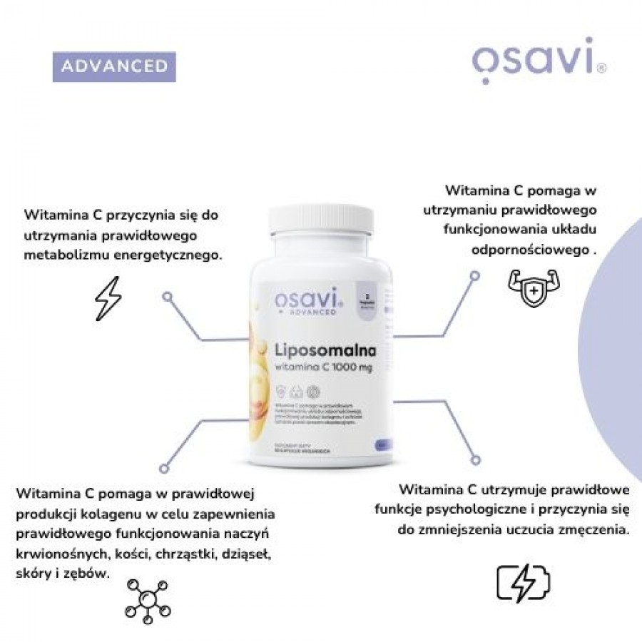 Zdjęcie produktu - 3 Osavi Advanced Liposomalna Witamina C 1000mg, 60 kaps.