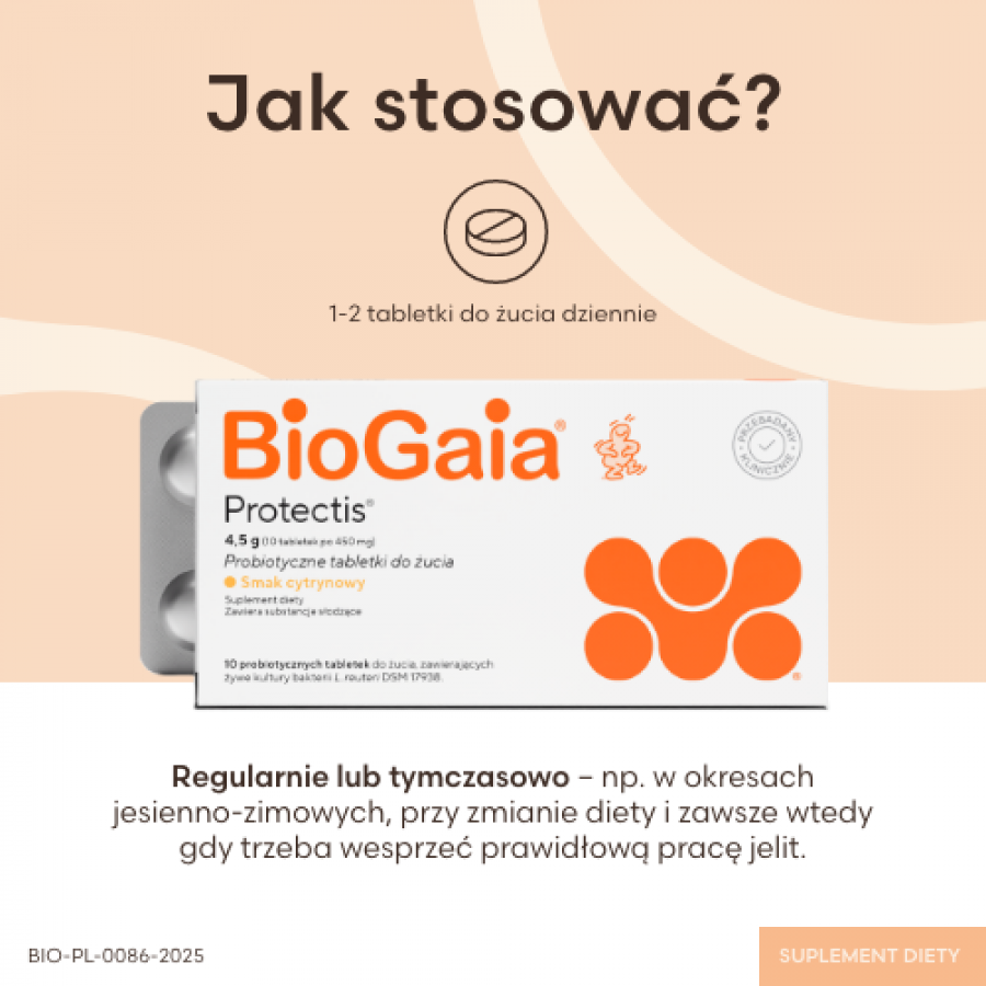 Zdjęcie produktu - 4 BioGaia Protectis o smaku cytrynowym, 10 tabl. - suplement diety