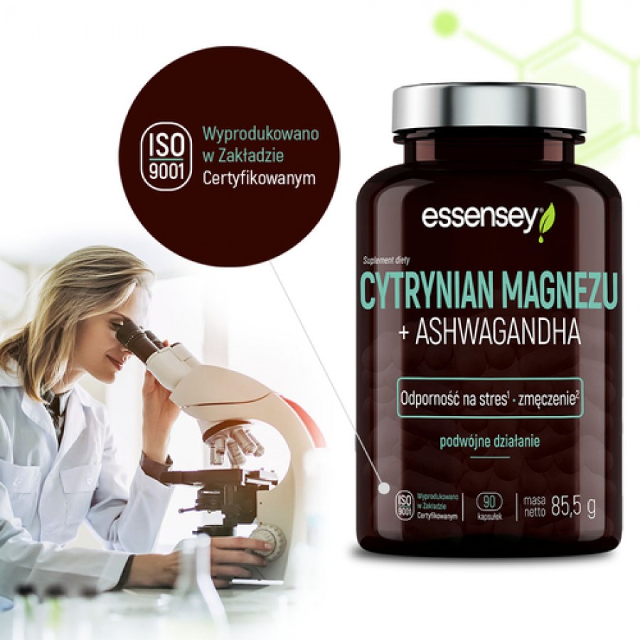 Miniaturka artykułu - #1 Essensey Cytrynian magnezu + Ashwagandha, 90 kaps.