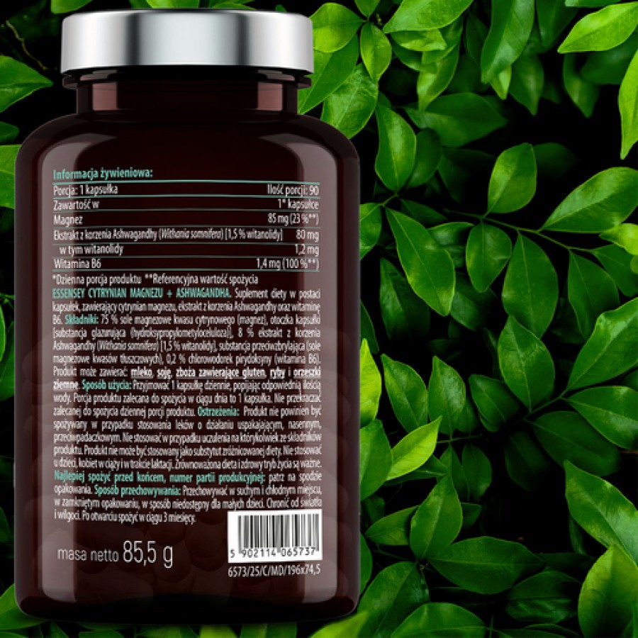 Zdjęcie produktu - 5 Essensey Cytrynian magnezu + Ashwagandha, 90 kaps.