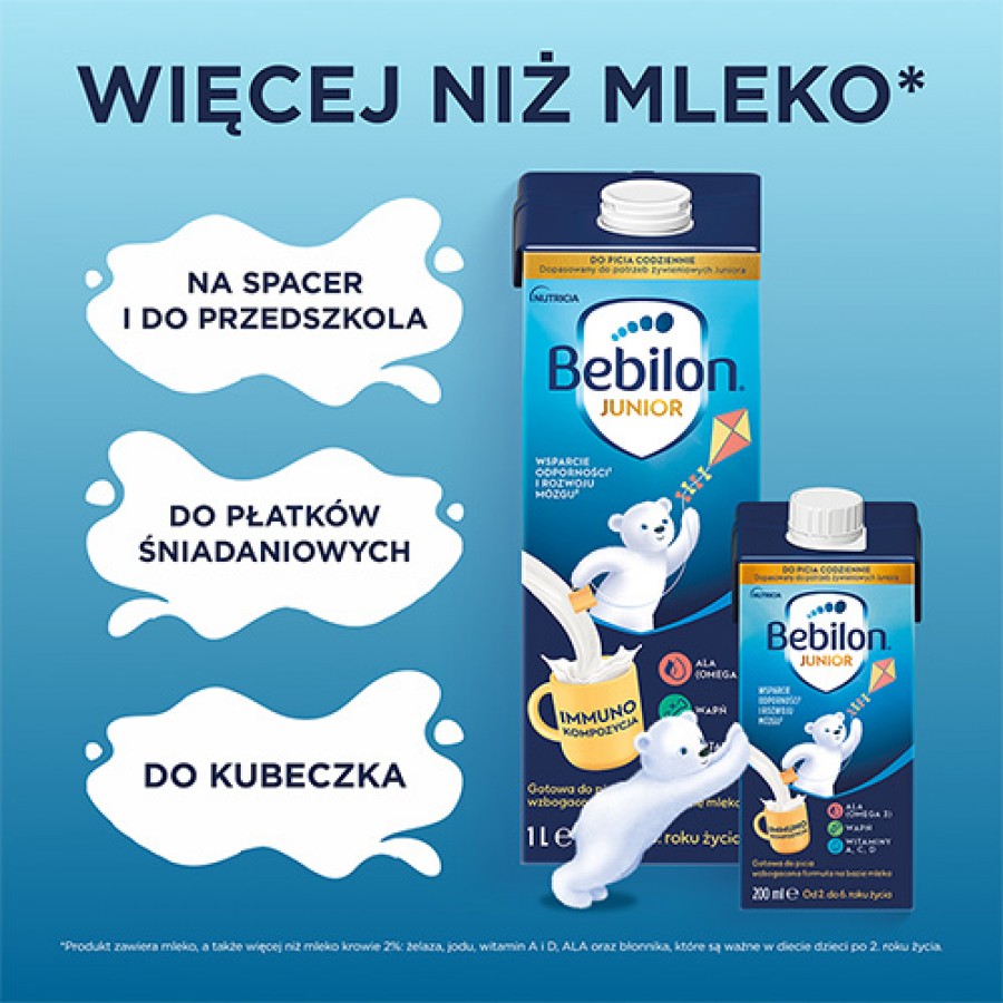 Miniaturka artykułu - #0 Bebilon Junior Gotowa do picia wzbogacona formuła na bazie mleka od 2. do 6. roku życia, 200 ml