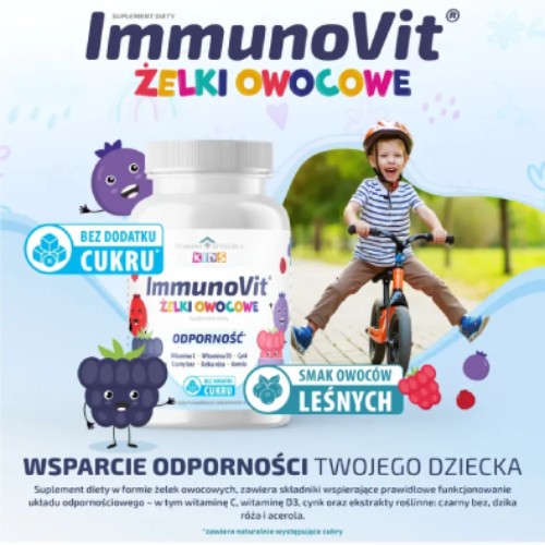 Miniaturka artykułu - #0 Domowa Apteczka ImmunoVit Żelki owocowe bez cukru dla dzieci 3+ smak owoce leśne, 60 szt.
