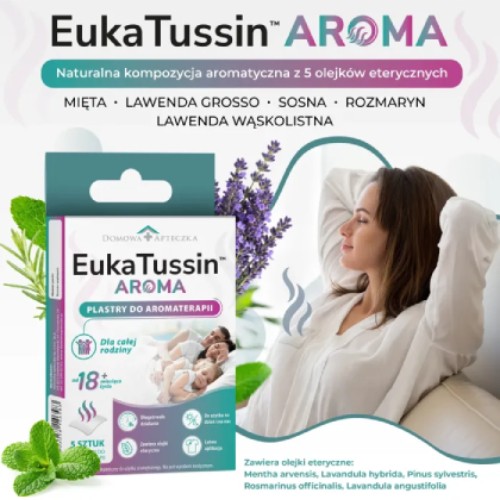 Zdjęcie produktu - 2 Domowa Apteczka Eukatussin Aroma Plastry do aromaterapii dla dzieci i dorosłych, 5 szt.