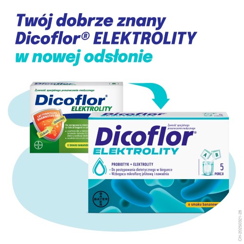 Miniaturka artykułu - #0 Dicoflor Elektrolity probiotyk + elektrolity dla dzieci i dorosłych smak bananowy, 5 porcji