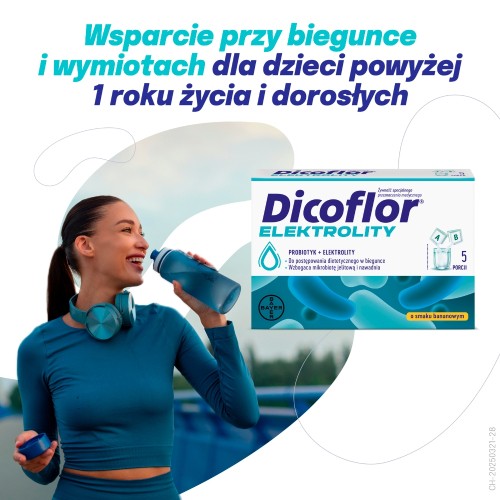 Miniaturka artykułu - #1 Dicoflor Elektrolity probiotyk + elektrolity dla dzieci i dorosłych smak bananowy, 5 porcji