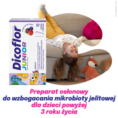 Zdjęcie produktu - 2 Dicoflor Junior, 10 sasz. - probiotyk dla dzieci w trakcie i po antybiotykoterapii