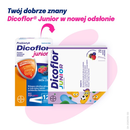 Miniaturka artykułu - #0 Dicoflor Junior o smaku owoc&oacute;w leśnych, 20 sasz. - probiotyk dla dzieci
