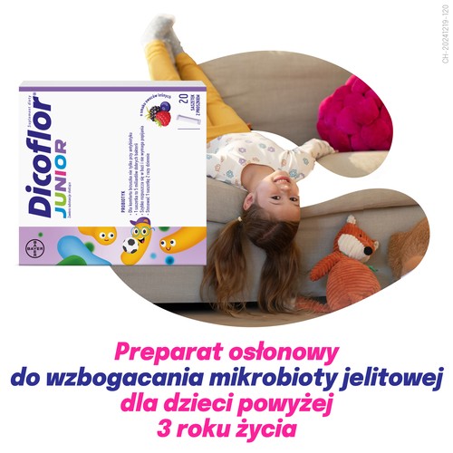 Zdjęcie produktu - 2 Dicoflor Junior o smaku owoc&oacute;w leśnych, 20 sasz. - probiotyk dla dzieci