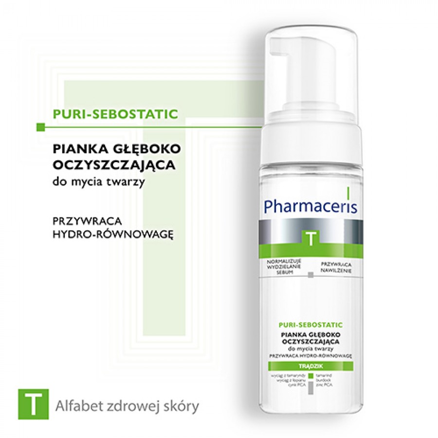 Miniaturka artykułu - #0 Pharmaceris T PURI-SEBOSTATIC Pianka głęboko oczyszczająca do mycia twarzy 150 ml
