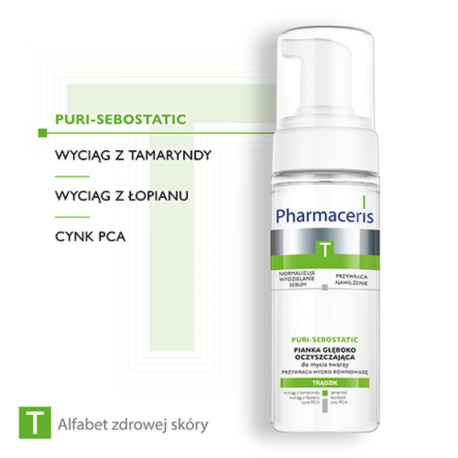Miniaturka artykułu - #1 Pharmaceris T PURI-SEBOSTATIC Pianka głęboko oczyszczająca do mycia twarzy 150 ml