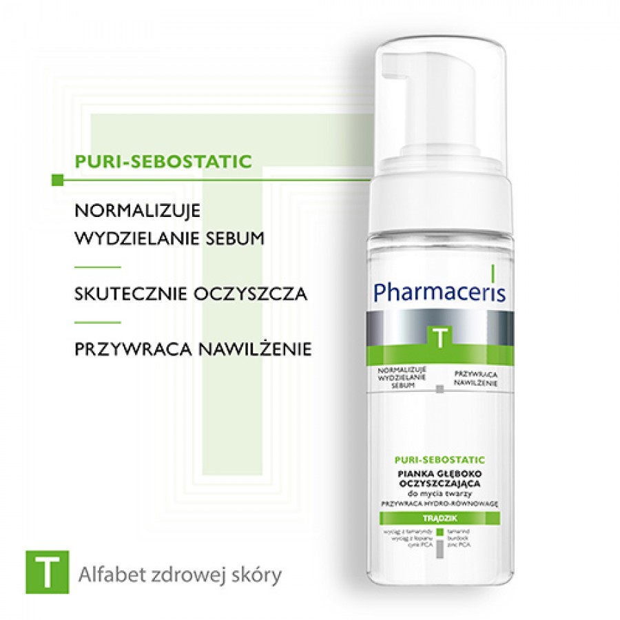 Zdjęcie produktu - 2 Pharmaceris T PURI-SEBOSTATIC Pianka głęboko oczyszczająca do mycia twarzy 150 ml