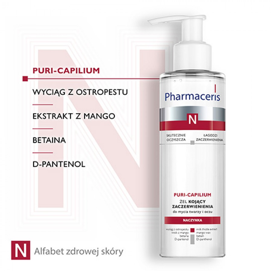 Miniaturka artykułu - #1 Pharmaceris N PURI-CAPILIUM Żel kojący zaczerwienienia do mycia twarzy i oczu, 190 ml