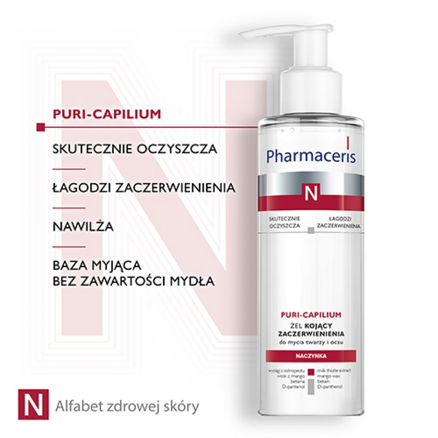 Zdjęcie produktu - 2 Pharmaceris N PURI-CAPILIUM Żel kojący zaczerwienienia do mycia twarzy i oczu, 190 ml
