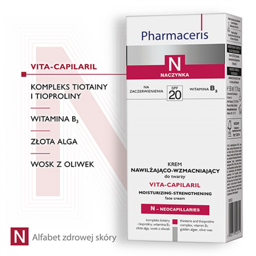 Miniaturka artykułu - #1 Pharmaceris N VITA-CAPILARIL Krem nawilżająco-wzmacniający do twarzy SPF20, 50 ml