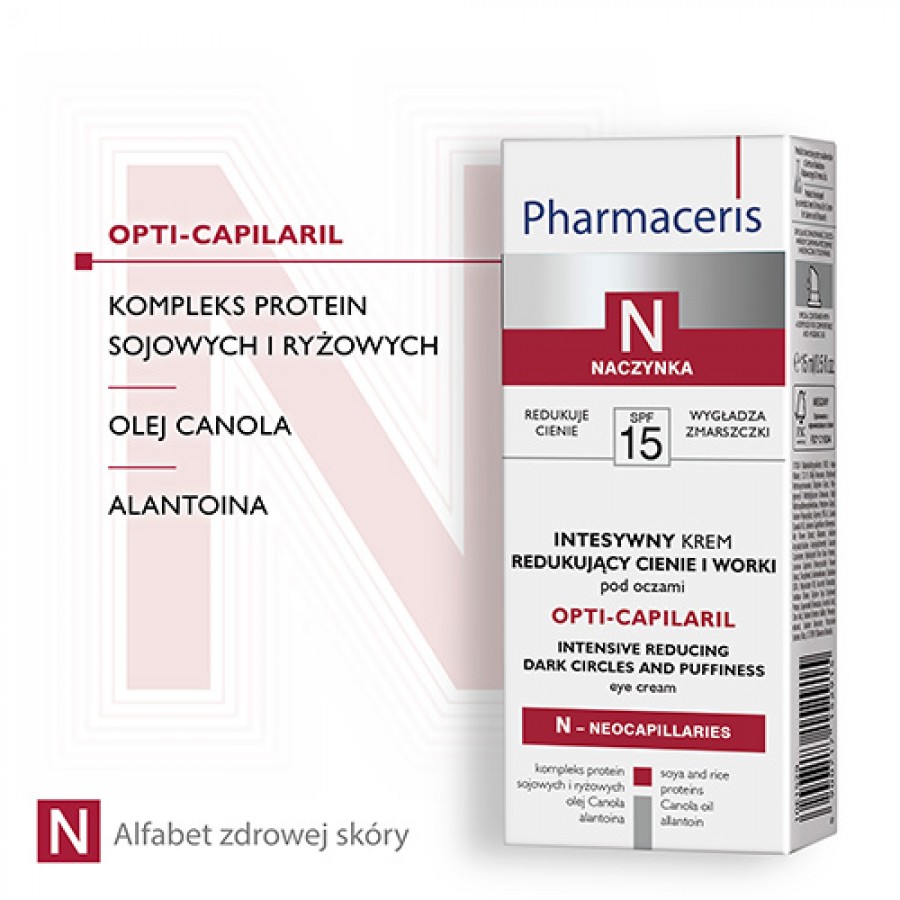Miniaturka artykułu - #1 Pharmaceris N OPTI-CAPILARIL Intensywny krem redukujący cienie i worki pod oczami SPF15, 15 ml
