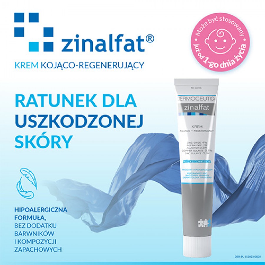 Miniaturka artykułu - #0 ZINALFAT Krem kojąco-regenerujący, 50 ml - od 1. dnia życia